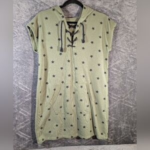 Flirtitude Juniors Size M Army Green Black Stars Tunic Hooded Dress Sleeveless